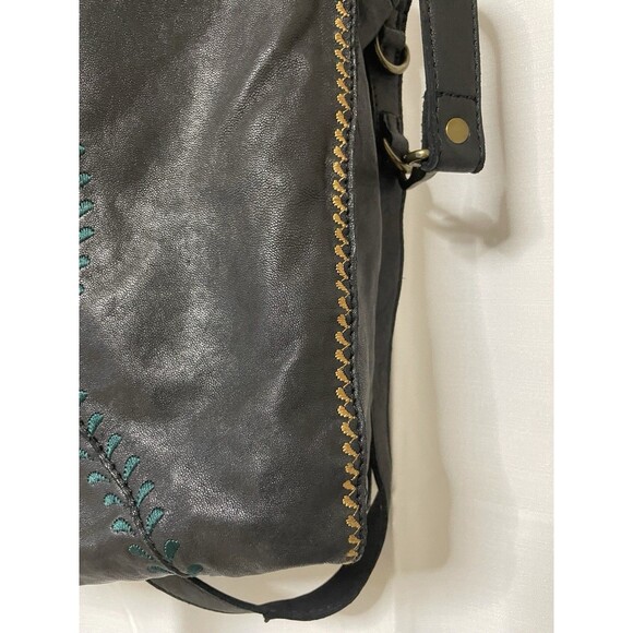 Lucky Brand Abbey Road Black Leather Embroidered Crossbody Tote Purse Bag Boho - Picture 4 of 8